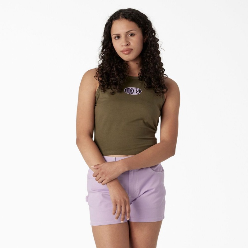 Green Women\'s Dickies Racerback Cropped Tank Top | IDX451627