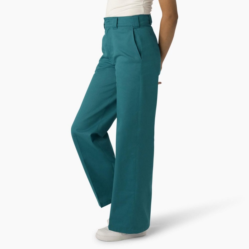 Green Women's Dickies Regular Fit Wide Leg Work Pants | XEC512037