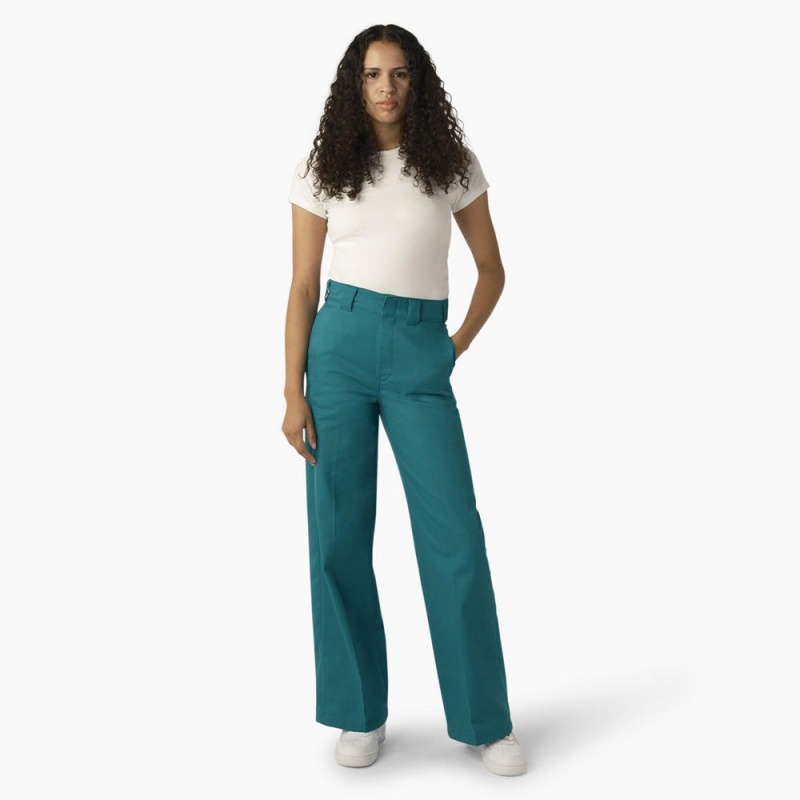 Green Women's Dickies Regular Fit Wide Leg Work Pants | XEC512037