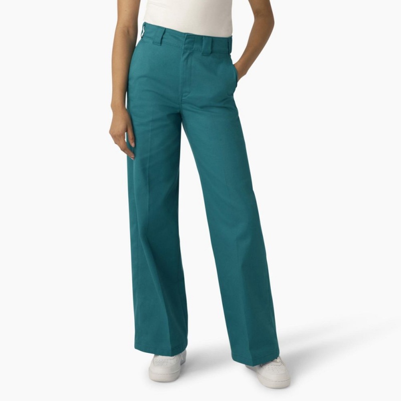 Green Women\'s Dickies Regular Fit Wide Leg Work Pants | XEC512037