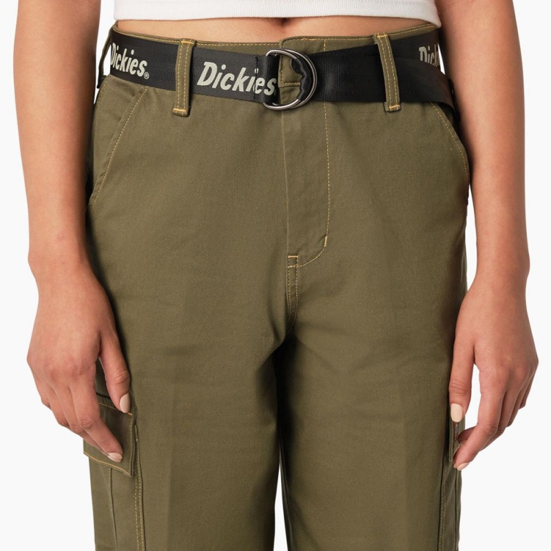 Green Women's Dickies Relaxed Fit Contrast Stitch Cropped Cargo Pants | JML461532