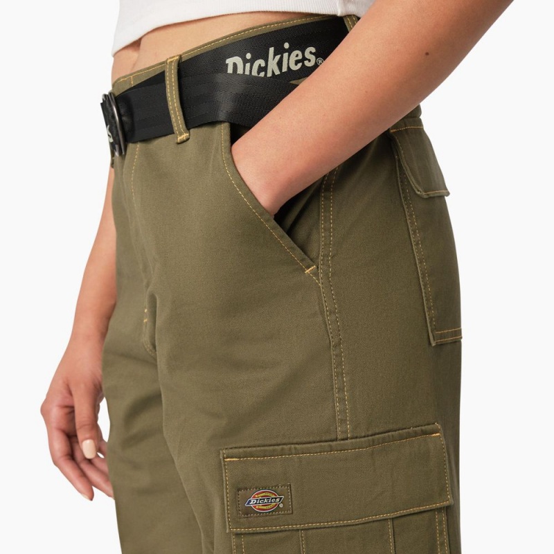 Green Women's Dickies Relaxed Fit Contrast Stitch Cropped Cargo Pants | JML461532