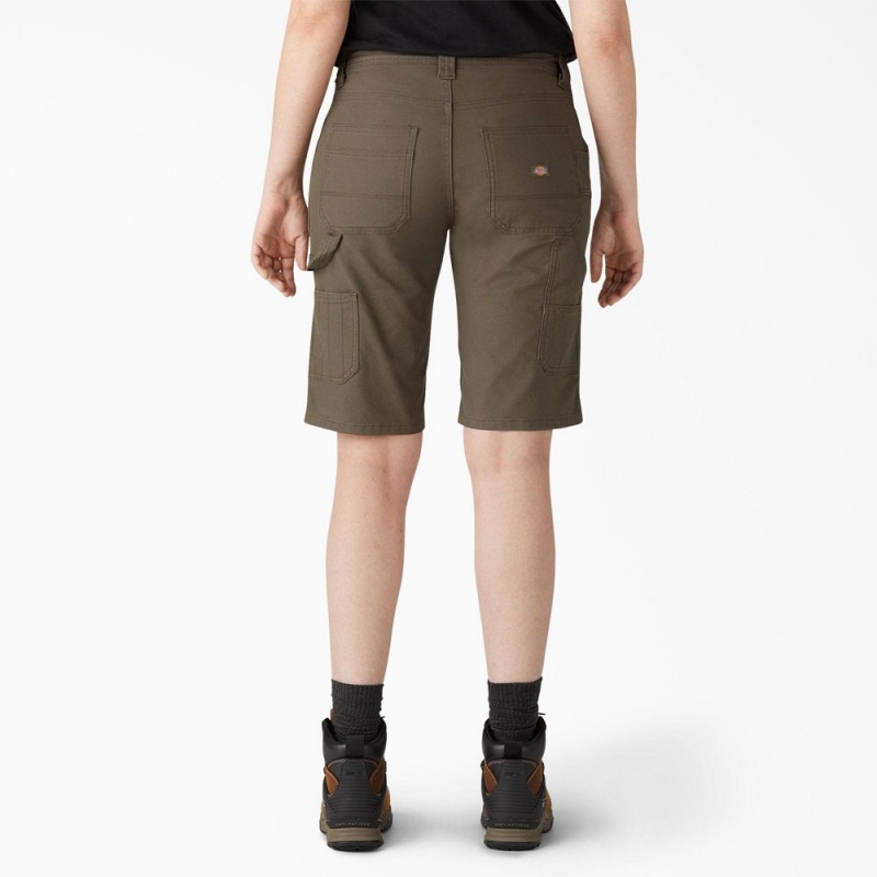 Green Women's Dickies Relaxed Fit Duck Carpenter Shorts | WJT187346