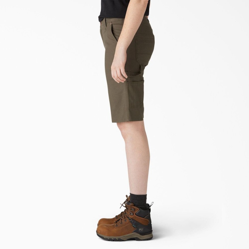 Green Women's Dickies Relaxed Fit Duck Carpenter Shorts | WJT187346