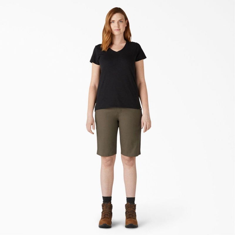 Green Women's Dickies Relaxed Fit Duck Carpenter Shorts | WJT187346