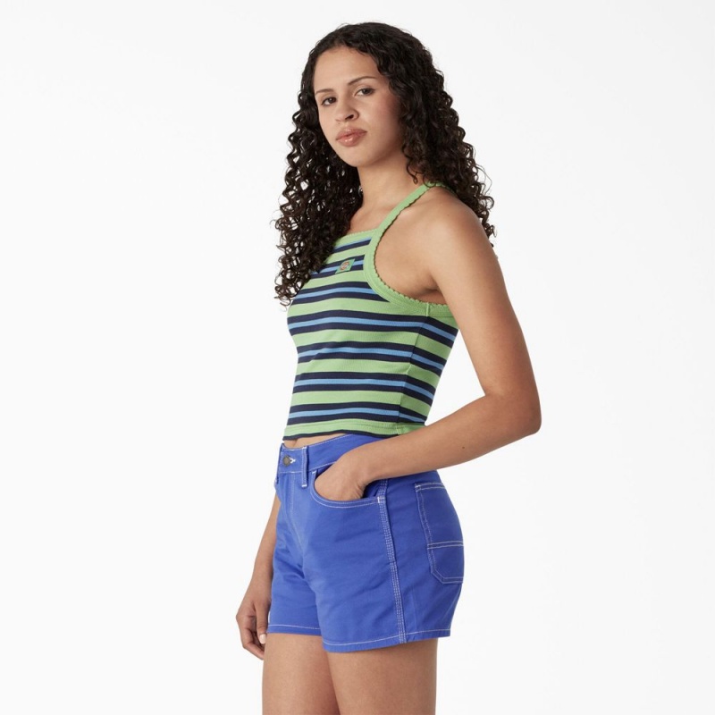 Green Women's Dickies Rib Knit Cropped Tank Top | WGJ179045