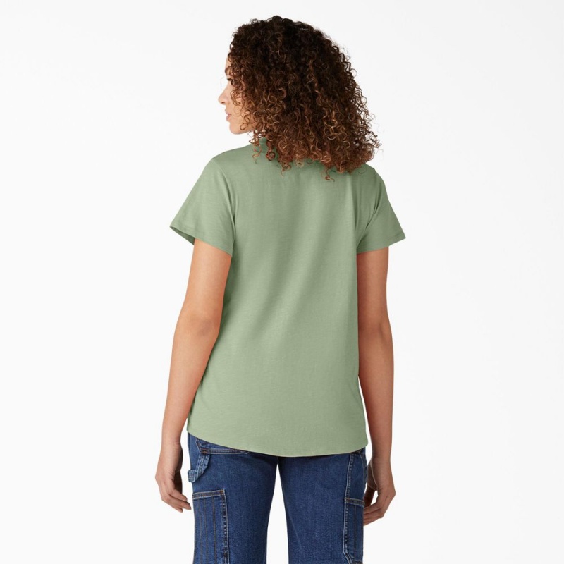 Green Women's Dickies Short Sleeve V-Neck T-Shirt | ZYX143829