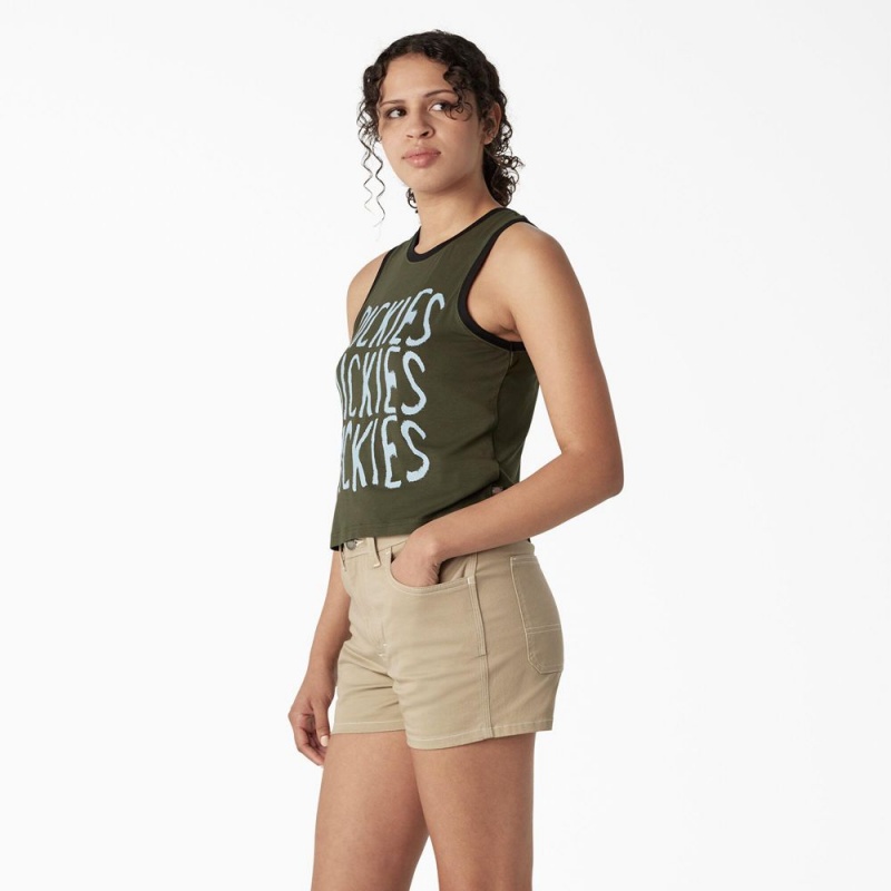 Green Women's Dickies Sporty Graphic Tank Top | QPY542670