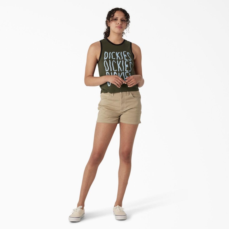 Green Women's Dickies Sporty Graphic Tank Top | QPY542670