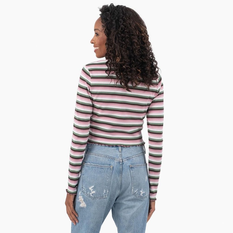 Green Women's Dickies Striped Long Sleeve Cropped T-Shirt | ZMT287943