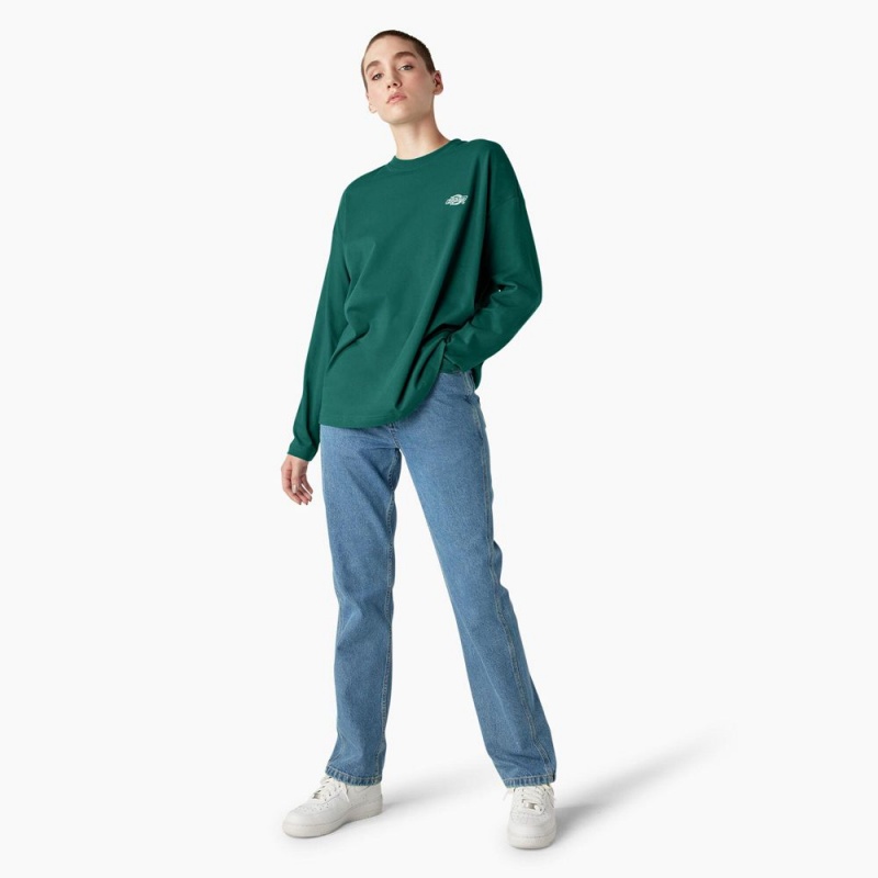 Green Women's Dickies Summerdale Long Sleeve T-Shirt | PYD935864