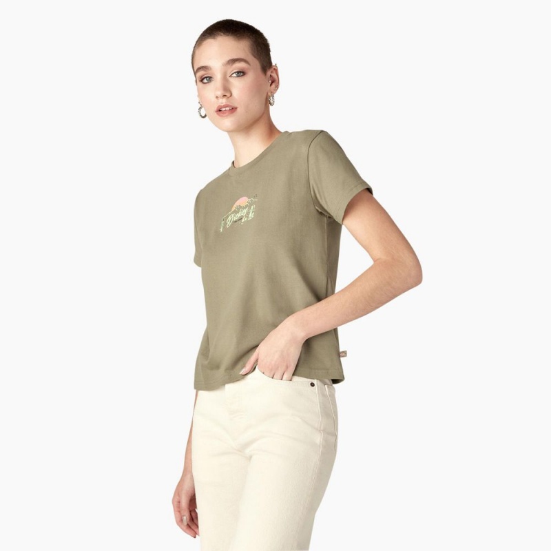 Green Women's Dickies Twill Ranch Graphic T-Shirt | XHV418702