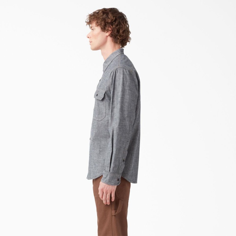 Grey Men's Dickies 1922 Long Sleeve Work Shirts | EDO769801