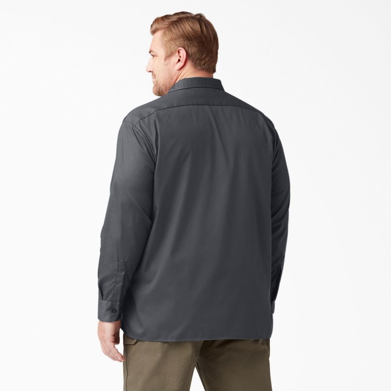 Grey Men's Dickies FLEX Relaxed Fit Long Sleeve Work Shirts | JHZ513607