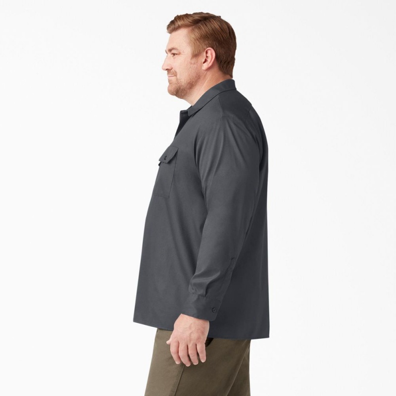 Grey Men's Dickies FLEX Relaxed Fit Long Sleeve Work Shirts | JHZ513607