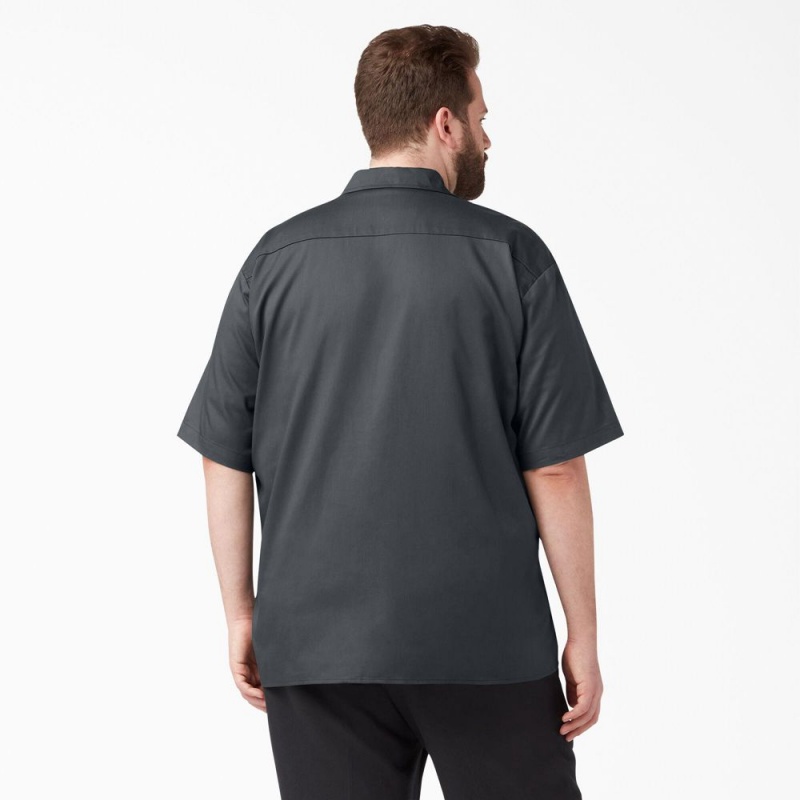 Grey Men's Dickies FLEX Relaxed Fit Short Sleeve Work Shirts | MEQ257138