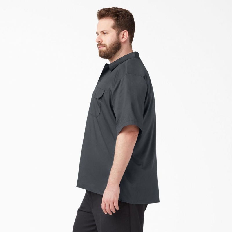 Grey Men's Dickies FLEX Relaxed Fit Short Sleeve Work Shirts | MEQ257138