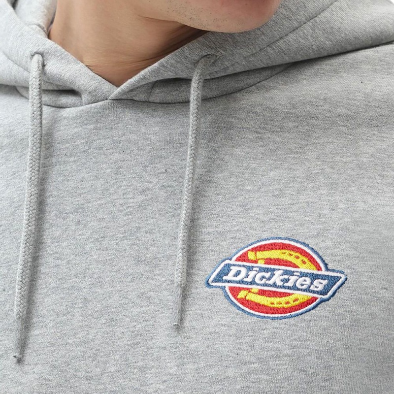 Grey Men's Dickies Fleece Embroidered Chest Logo Hoodie | HWV415286