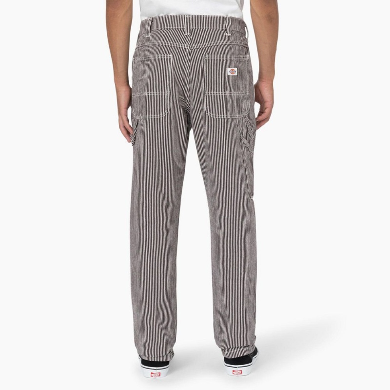 Grey Men's Dickies Garyville Regular Fit Hickory Stripe Carpenter Pants | AOX524701