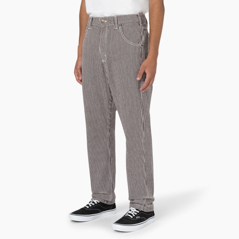 Grey Men's Dickies Garyville Regular Fit Hickory Stripe Carpenter Pants | AOX524701