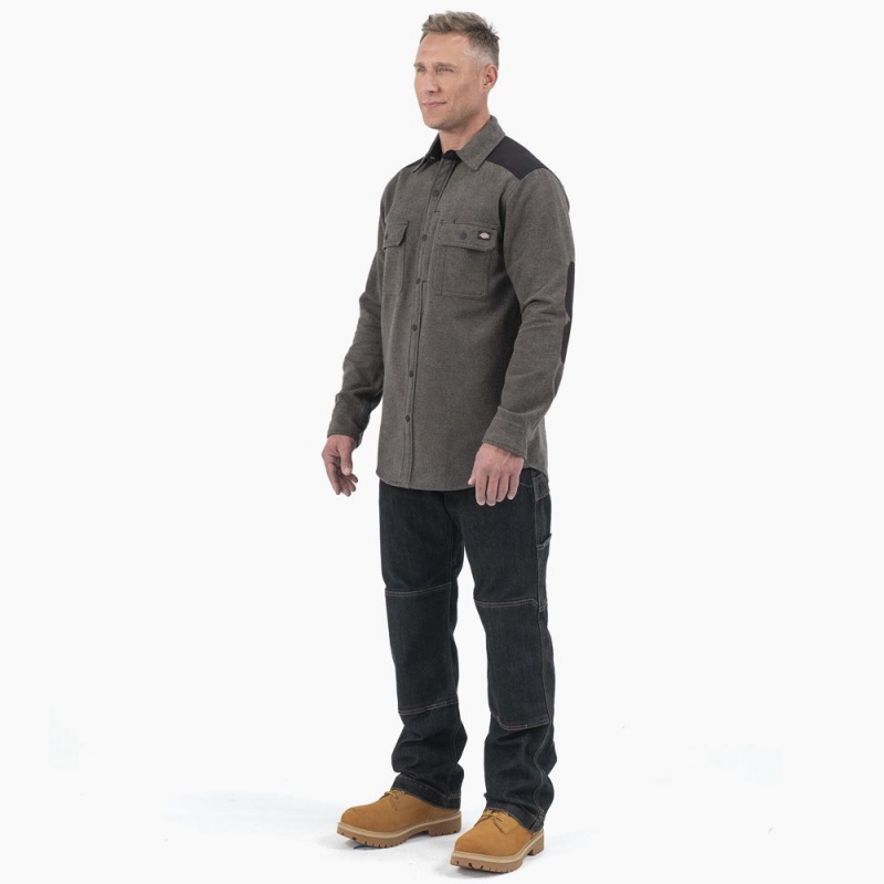 Grey Men's Dickies Heavyweight Brawny Flannel Shirt | EBU756028