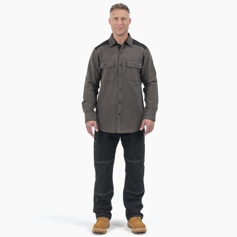 Grey Men's Dickies Heavyweight Brawny Flannel Shirt | EBU756028