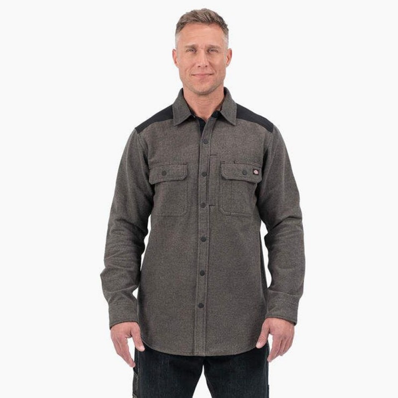 Grey Men\'s Dickies Heavyweight Brawny Flannel Shirt | EBU756028