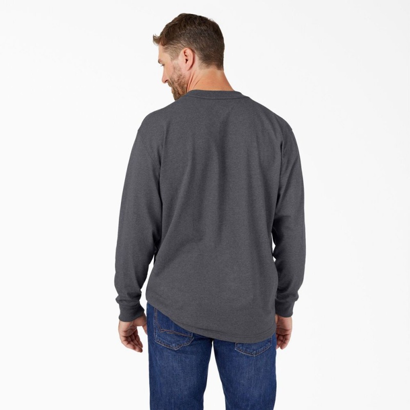 Grey Men's Dickies Heavyweight Heathered Long Sleeve Pocket T-Shirt | BDL691527