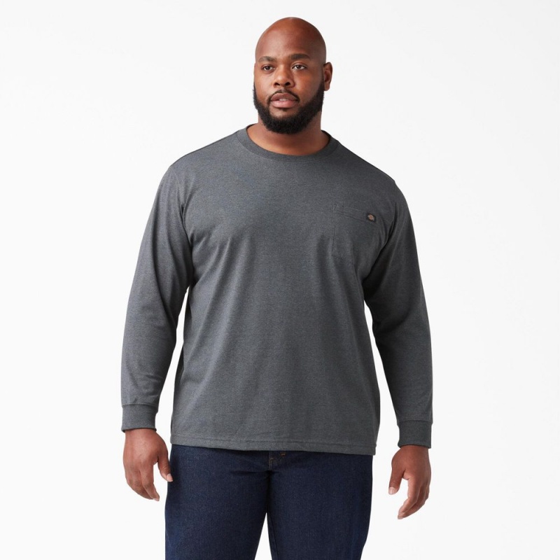 Grey Men's Dickies Heavyweight Heathered Long Sleeve Pocket T-Shirt | BDL691527