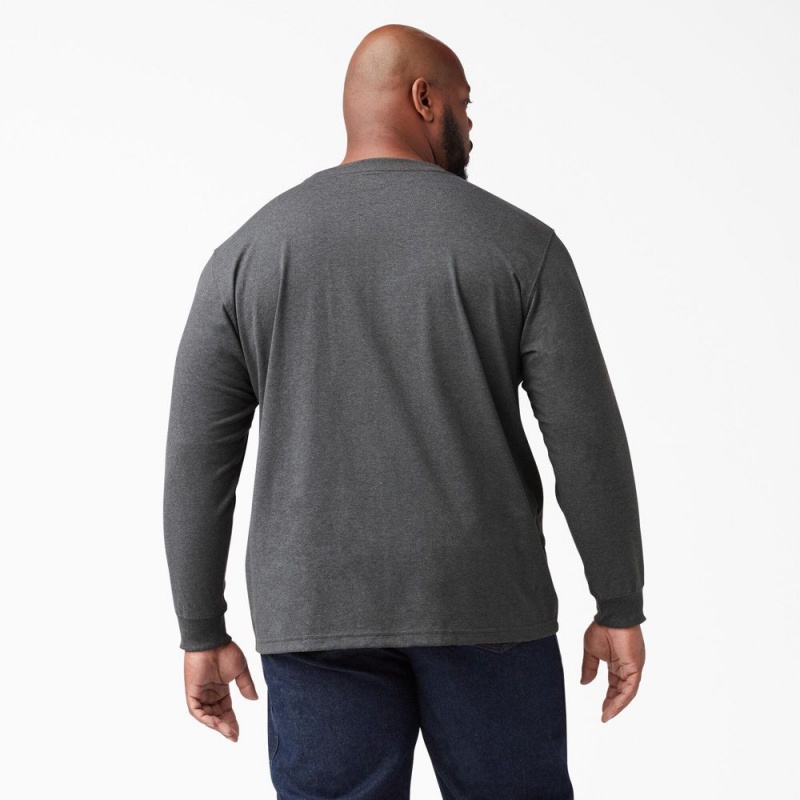 Grey Men's Dickies Heavyweight Heathered Long Sleeve Pocket T-Shirt | BDL691527