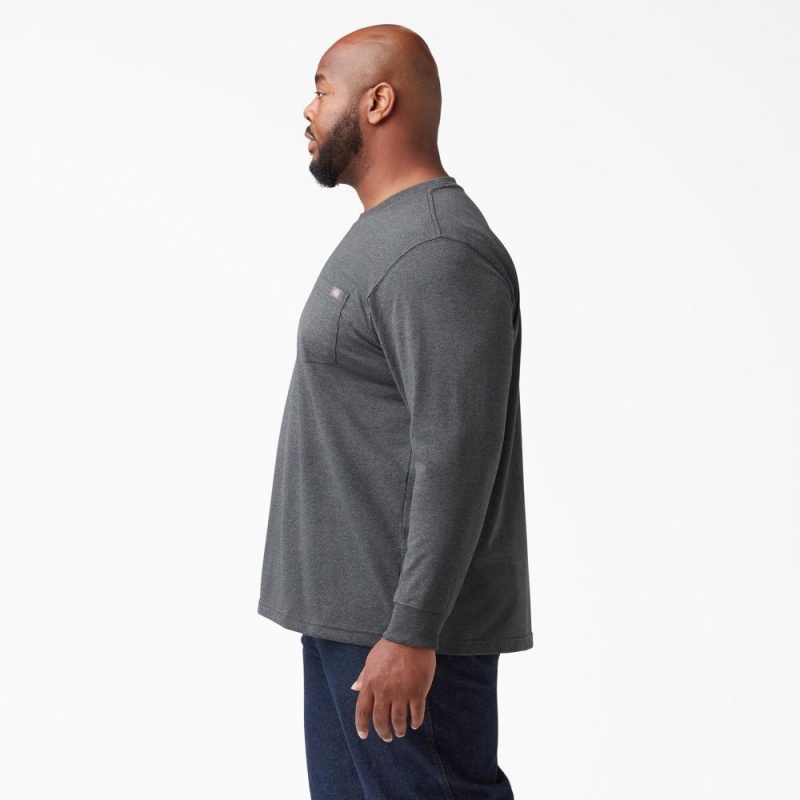 Grey Men's Dickies Heavyweight Heathered Long Sleeve Pocket T-Shirt | BDL691527