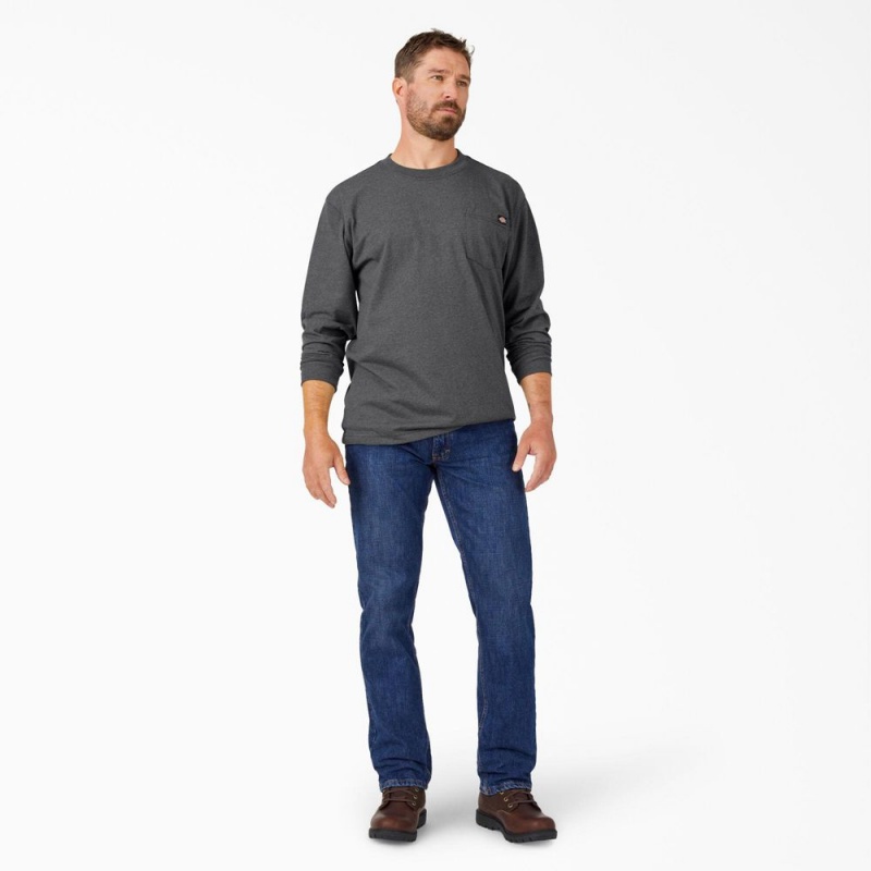 Grey Men's Dickies Heavyweight Heathered Long Sleeve Pocket T-Shirt | BDL691527