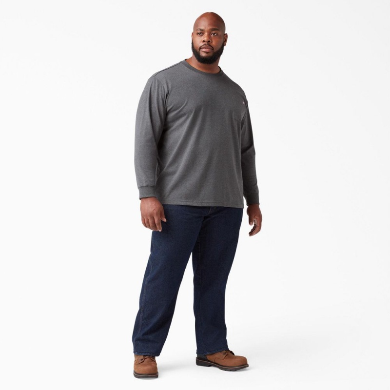 Grey Men's Dickies Heavyweight Heathered Long Sleeve Pocket T-Shirt | BDL691527