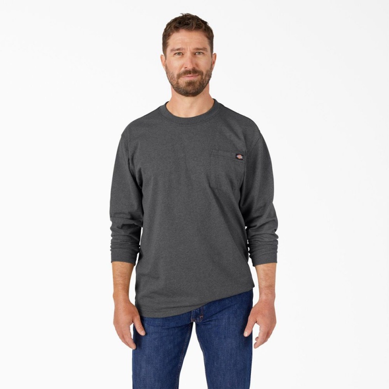 Grey Men\'s Dickies Heavyweight Heathered Long Sleeve Pocket T-Shirt | BDL691527