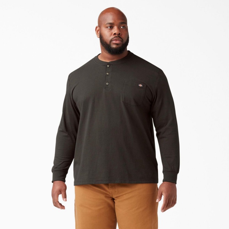 Grey Men's Dickies Heavyweight Long Sleeve Henley T-Shirt | XPD218430