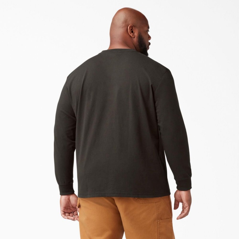 Grey Men's Dickies Heavyweight Long Sleeve Henley T-Shirt | XPD218430