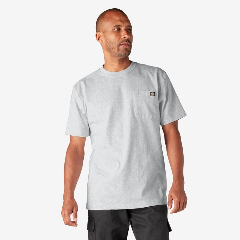 Grey Men\'s Dickies Heavyweight Short Sleeve Pocket T-Shirt | EPZ675201