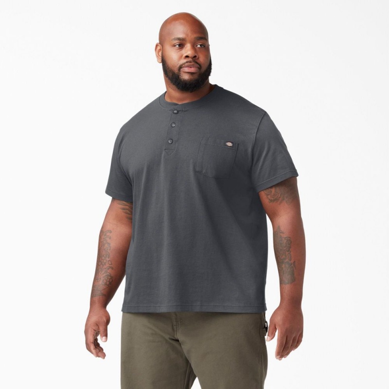 Grey Men's Dickies Heavyweight Short Sleeve Henley T-Shirt | KJX651792