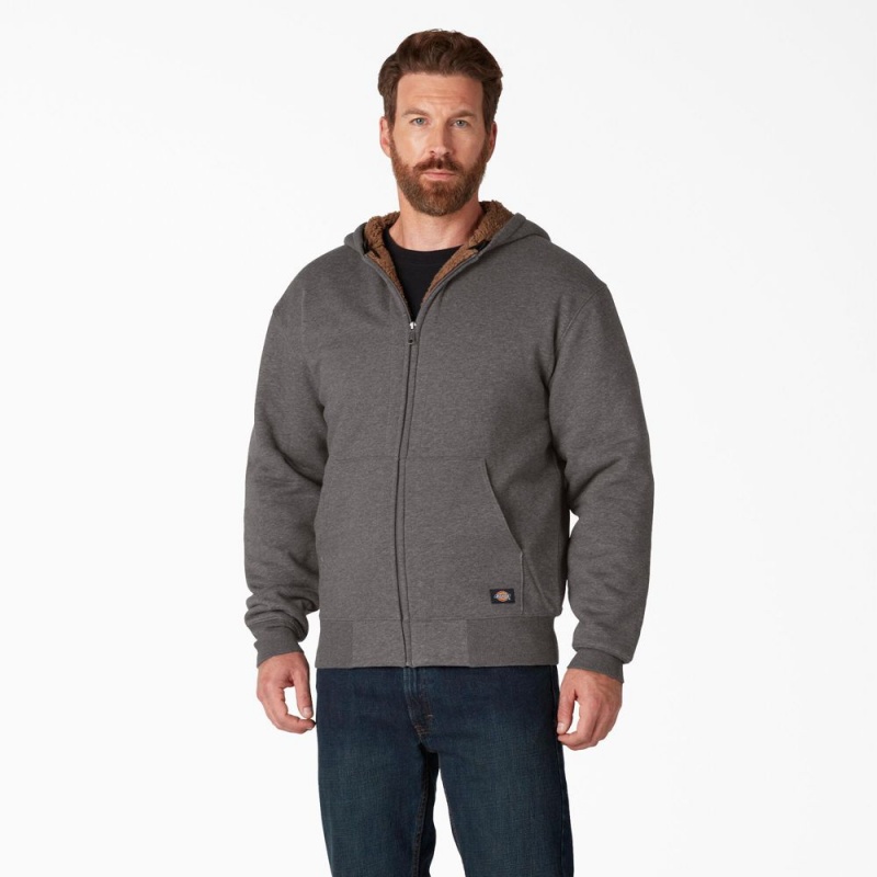 Grey Men\'s Dickies High Pile Fleece Lined Full Zip Hoodie | NRJ956810