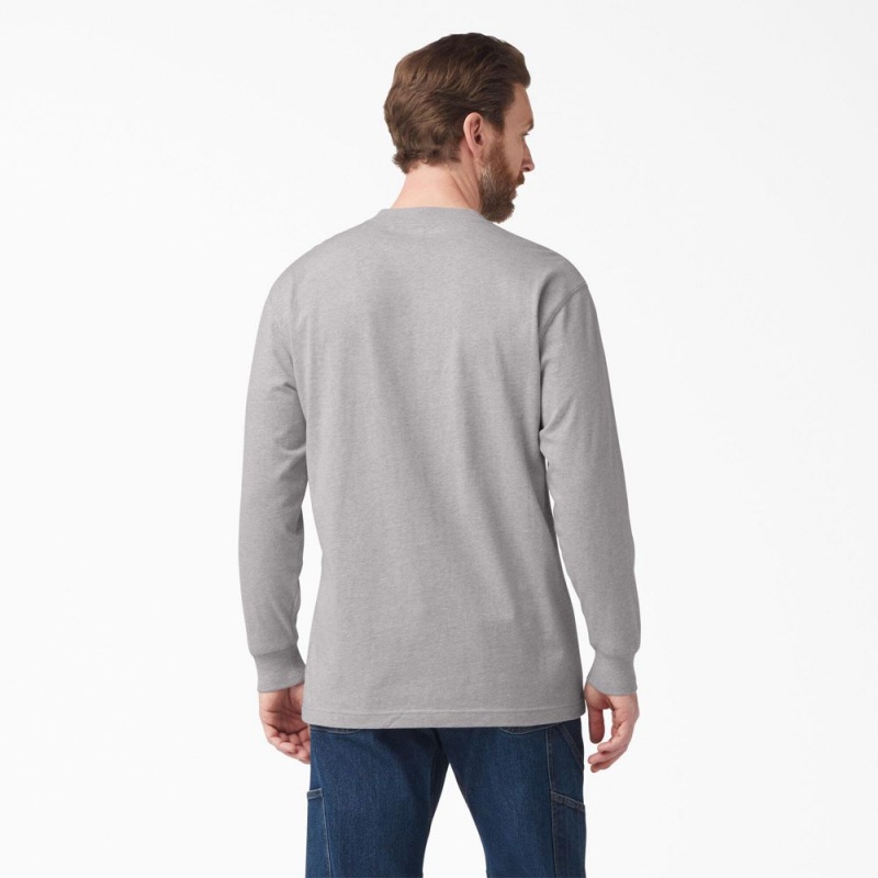 Grey Men's Dickies Logo Graphic Long Sleeve Pocket T-Shirt | WKO410697