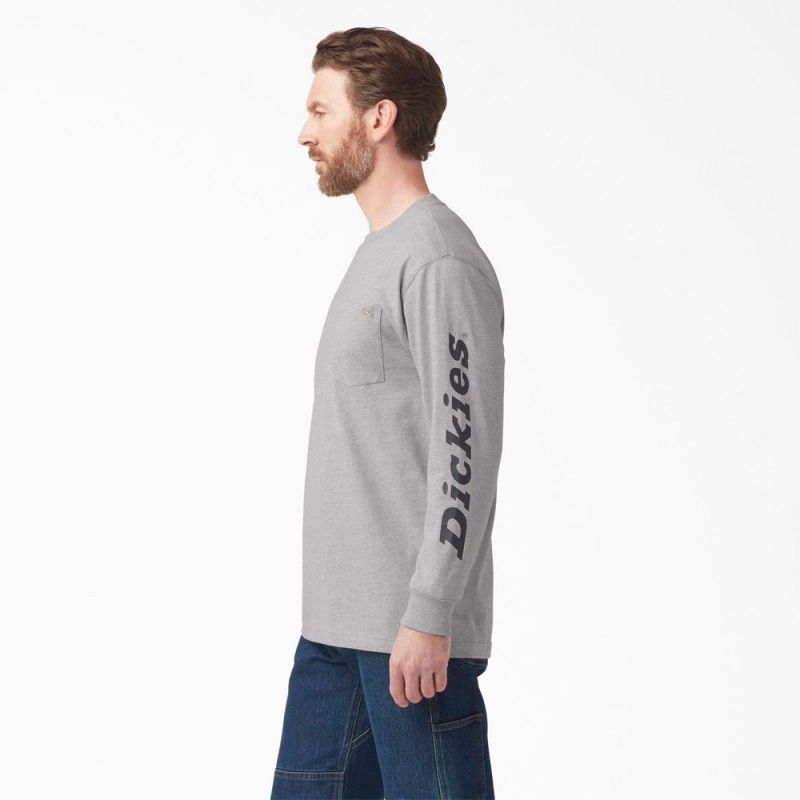 Grey Men's Dickies Logo Graphic Long Sleeve Pocket T-Shirt | WKO410697