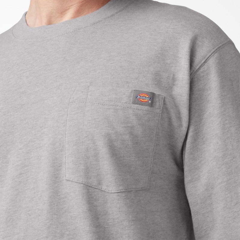 Grey Men's Dickies Logo Graphic Long Sleeve Pocket T-Shirt | WKO410697