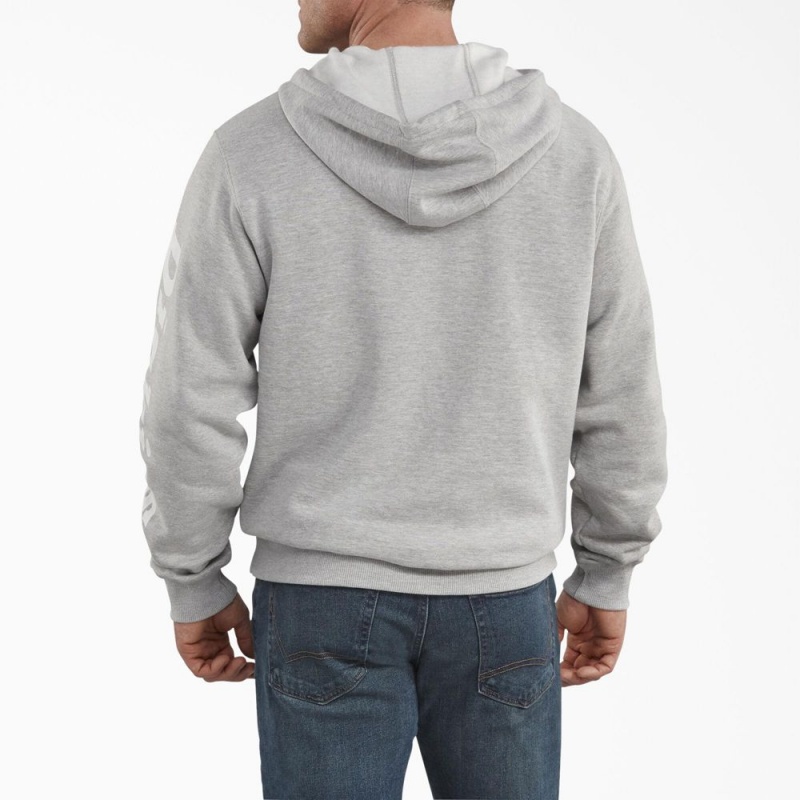 Grey Men's Dickies Logo Sleeve Fleece Hoodie | JWZ179653