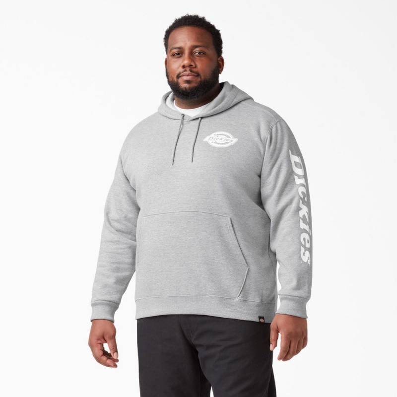 Grey Men's Dickies Logo Sleeve Fleece Hoodie | JWZ179653