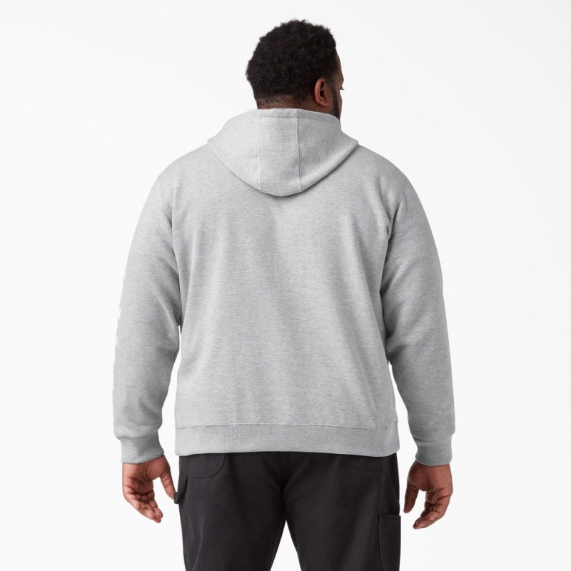 Grey Men's Dickies Logo Sleeve Fleece Hoodie | JWZ179653