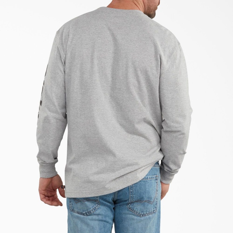 Grey Men's Dickies Long-Sleeve Graphic T-Shirt | PGK035961