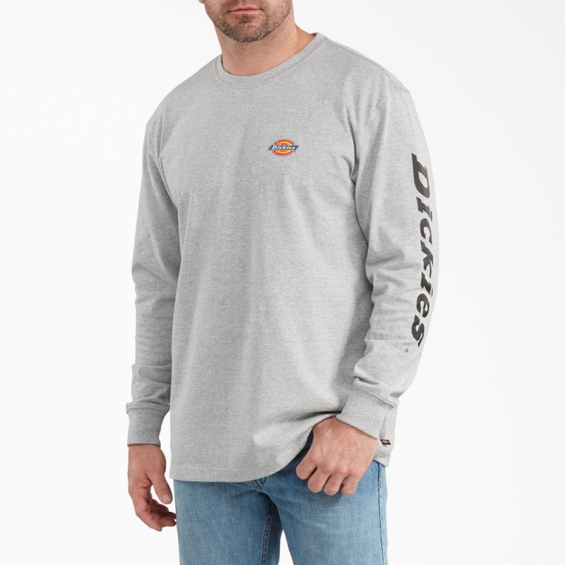 Grey Men\'s Dickies Long-Sleeve Graphic T-Shirt | PGK035961