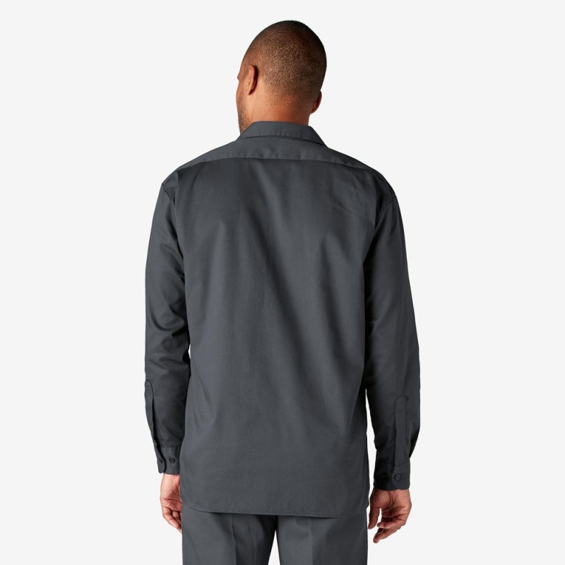 Grey Men's Dickies Long Sleeve Work Shirts | UCB610453