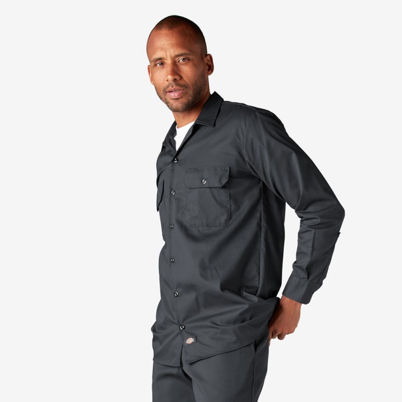 Grey Men's Dickies Long Sleeve Work Shirts | UCB610453