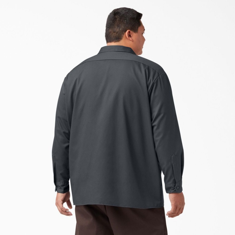 Grey Men's Dickies Long Sleeve Work Shirts | UCB610453